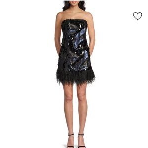 Ramy Brook Elsie Sequined Ostrich Feather-Trim Minidress